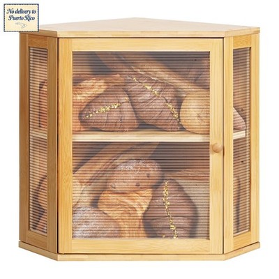 Bamboo 2-Tier Bread Box  Acrylic Wavy Door Kitchen Countertop Storage