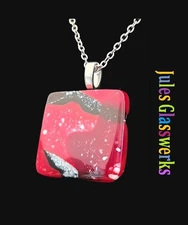 Large Hand Crafted  Fused  Glass  Pendant Necklace W/ Chain #1791