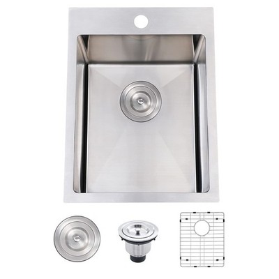 Drop In Bar Sink 15x20 Inch 16 Gauge Stainless Steel Single Bowl SHACO Small