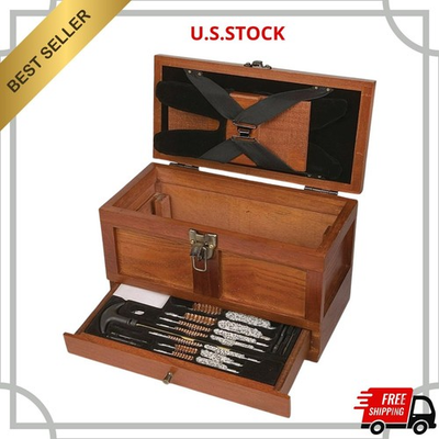 #ad NEW 25 Piece Universal Wood Gun Cleaning Tool Chest .22 Caliber and Up Multi Siz $61.03