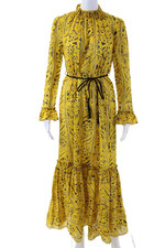 Zimmermann Womens Maxi Floral Yellow Cotton Dress High Neck Long Sleeve Size 0