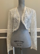 Vintage White Lace Bolero Jacket Women  s Size Medium Fringe Hem 1970  s No Tags