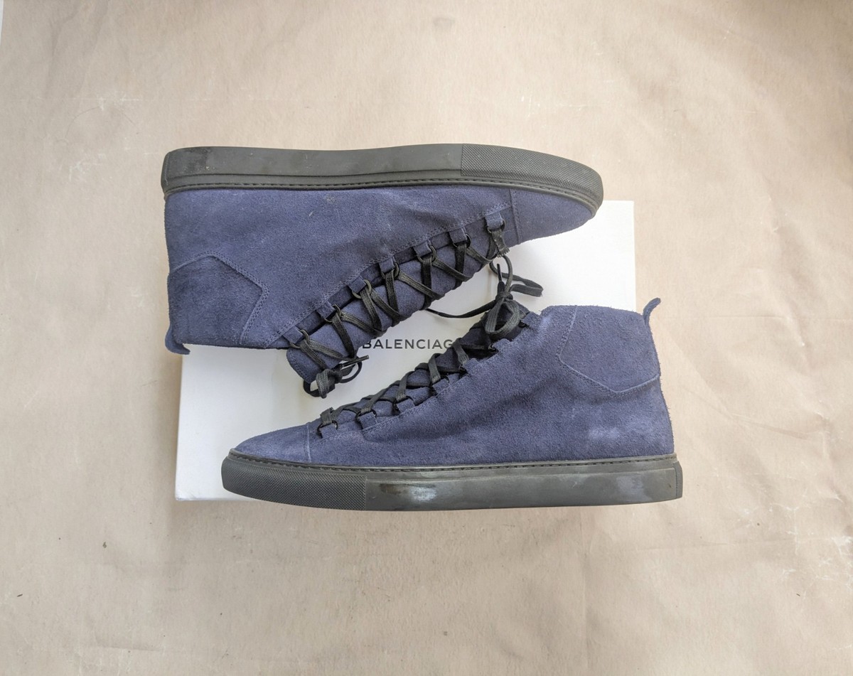 Balenciaga Arena Navy Blue Suede Men 13 46 Leather High Top
