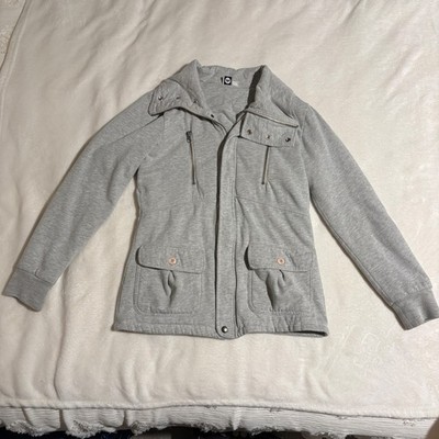 Roxy Womens Gray Heathered Zip Up Funnel Neck Utility Jacket Sweatshirt Large
