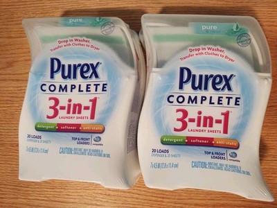 Purex Complete 3 in 1 Laundry Sheets Detergent Softener Anti Static 20 Loads X2