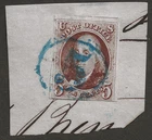 USA nr 1 red brown on letterpart, with  blue numeral 5 canc. certifikat