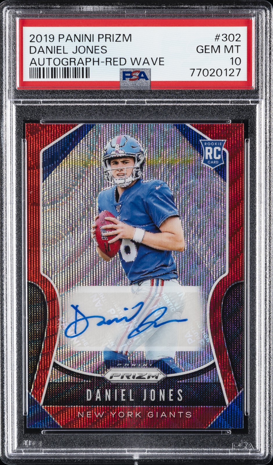 2019 PANINI PRIZM AUTO-RED WAVE #302 DANIEL JONES ROOKIE RC 2/149 PSA 10