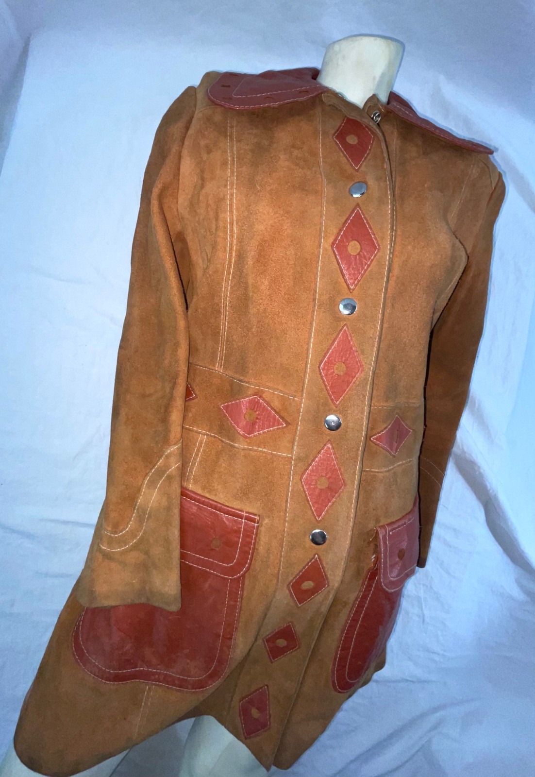 VTG 60S 70S WOMENS LEATHER SUEDE WOMENS DISCO HIPPY LONG PRINCESS COAT JACKET image 7