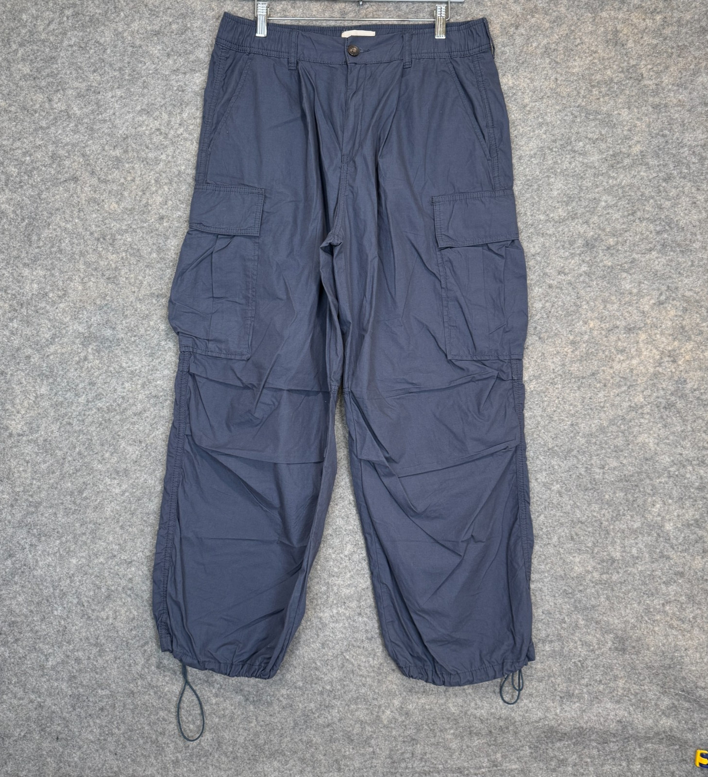 Anthropologie Baggy Cargo Pants Womens 30 Navy High Rise Cotton Relaxed Stretch