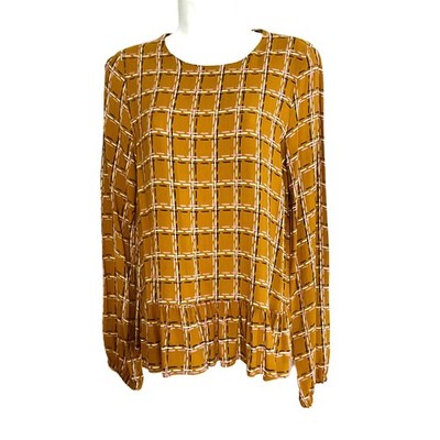 Ottod'Ame Essence Plaid Ruffle Blouse Brown Long Sleeve US 6 Made in Italy