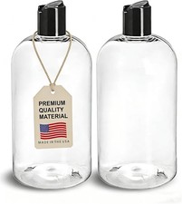 16 oz Clear Plastic Empty Bottles with Black Disc Caps, Refillable Containers
