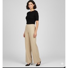 Ralph Lauren Black Label Women Beige Wide Leg Dress Pants 2 Preppy Wool Blend