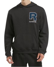 REEBOK Chenille R Logo Hoodie Mens Small Black Sweatshirt Training