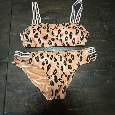 Xhileration Swim Suit 2pc Top (L )Bottom (XL ) Brown Black Animal Print
