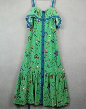 Derek Lam 10 Crosby Midi Dress Womens 16 Green Floral Print Button Front Ruffle