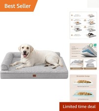 Large Orthopedic Memory Foam Dog Bed - Grey Washable Cover for Comfort