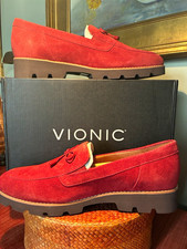 Vionic Red Suede Loafer Flats Slip-On Bow Arc...