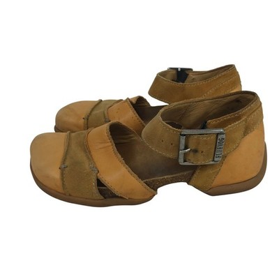 JOHN FLUEVOG Comfort Sandal Womens 6 Mustard Suede Leather Buckle Strap Cork