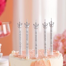 Birthday Candles, Silver Birthday Candles for Cake, 5PCS Crown Shaped Long Ca...