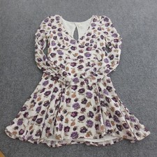 Free People Dress Womens 0 White Purple Floral Long Sleeve Fit Flare Short Boho