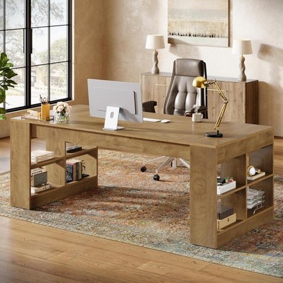 70.87-Inch Wooden Executive Desk Large Office Computer Desk with Storage Shelves