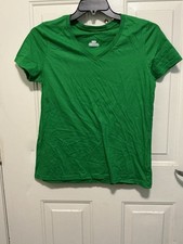Green Solid V-Neck Short Sleeve Jersey Basic Pullover T-Shirt Women  s M