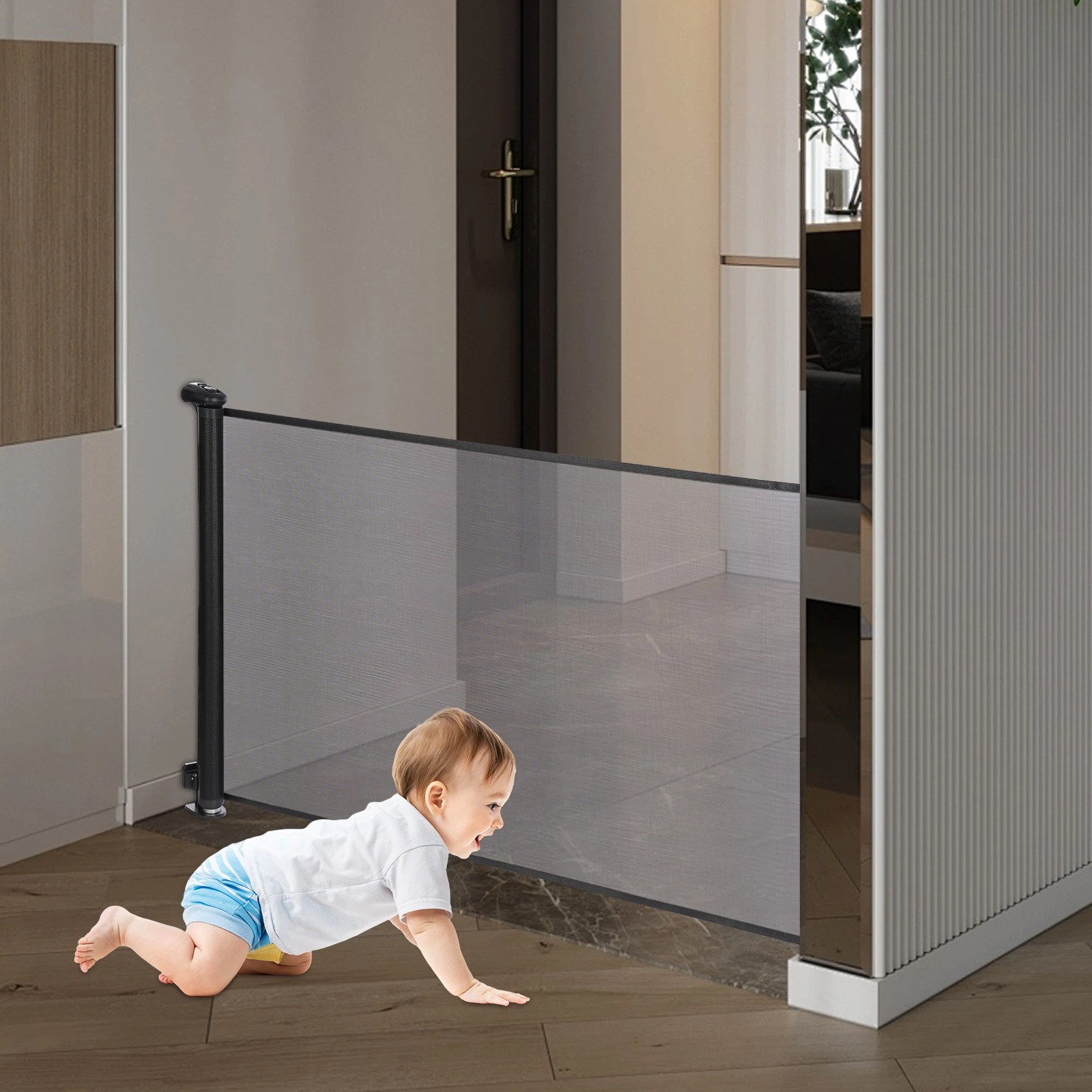 Retractable Baby Gate Extra Tall Mesh Baby /Pet Dog Retractable Gate 140*86cm