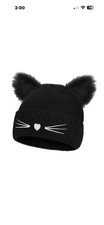Woman s Black Beanie Cats Ears Hat Winter
