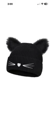 Woman’s Black Beanie Cats Ears Hat Winter