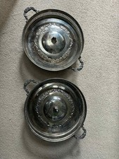 2 x Wallace Silver Plate Circle Shape Covered Serving Tray Platter w/ Lid