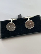 Men’s Silver-tone Bullet Back Cufflinks, Round Patterned Front Clear Gems 
