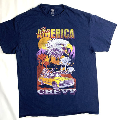 GM Official Chevy El Camino See America Graphic T-Shirt Men's Size L Bald Eagle