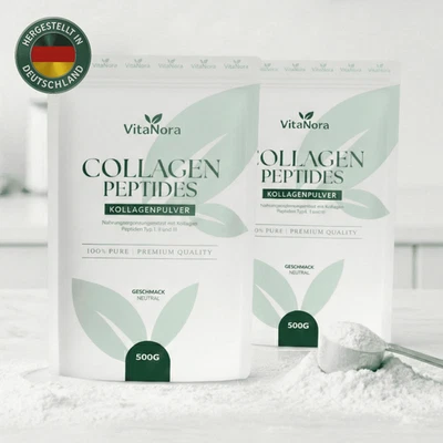 VITANORA 2x Kollagen Pulver 500g Bioaktiv Collagen Peptide Typ 1 2 3 für Haut Haare Nägel