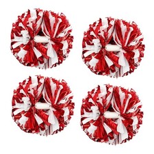 4 Pcs Red-White Cheerleading Pom Poms for School Sports Dance Team Spirit