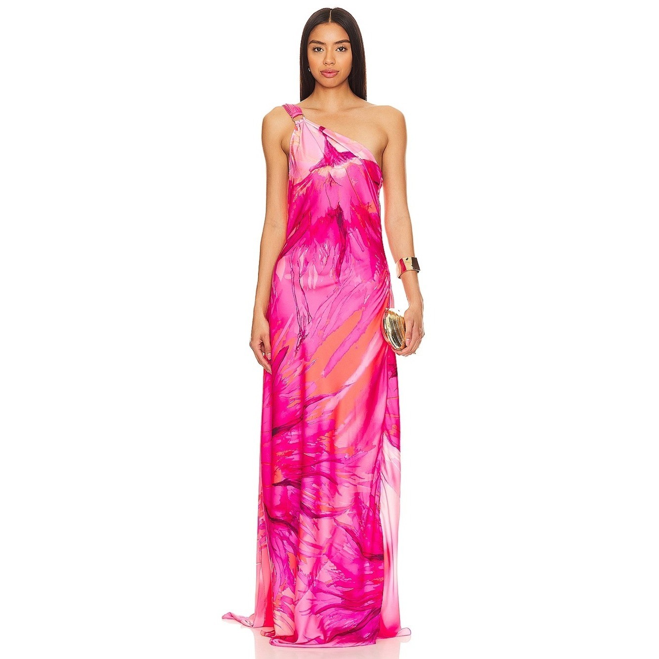 Hemant & Nandita One-Shoulder Pink Marble Maxi Dress