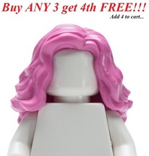    NEW LEGO Minifig Minifigure Girl Female Women DARK PINK Hair Wavy Mid Length