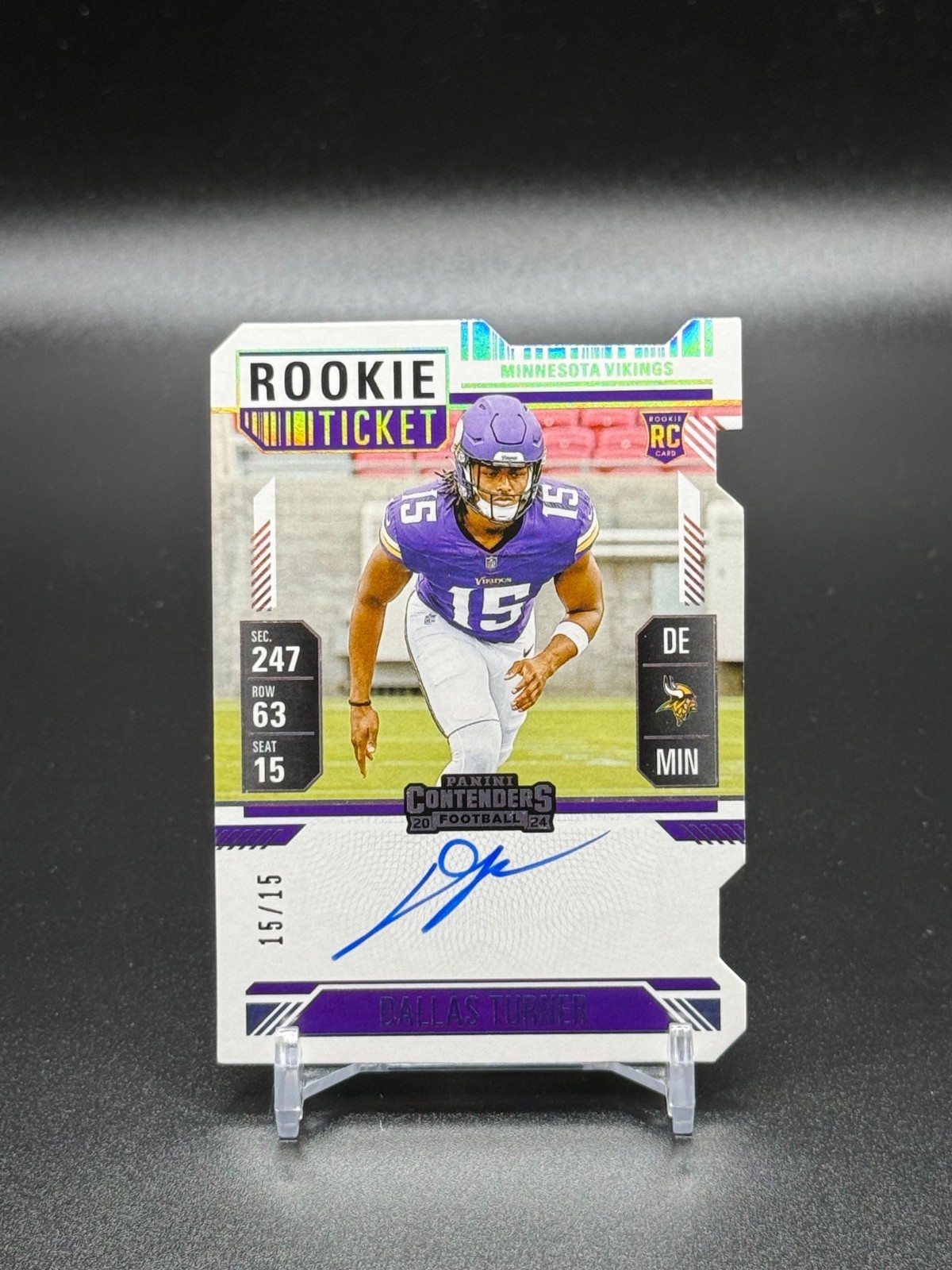 2024 Contenders Rookie Ticket Stub Auto #15/15 Dallas Turner Minnesota Vikings