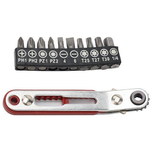 Elbow Head Mini Ratchet Wrench 1/4 Hex Shank Screwdriver Set 16 Teeth
