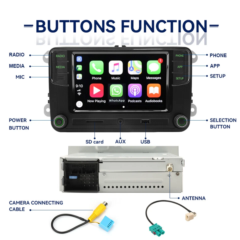 NONAME RCD330 187B CarPlay Android Auto Car Radio Stereo Green Light For SKODA - Image 4 of 4