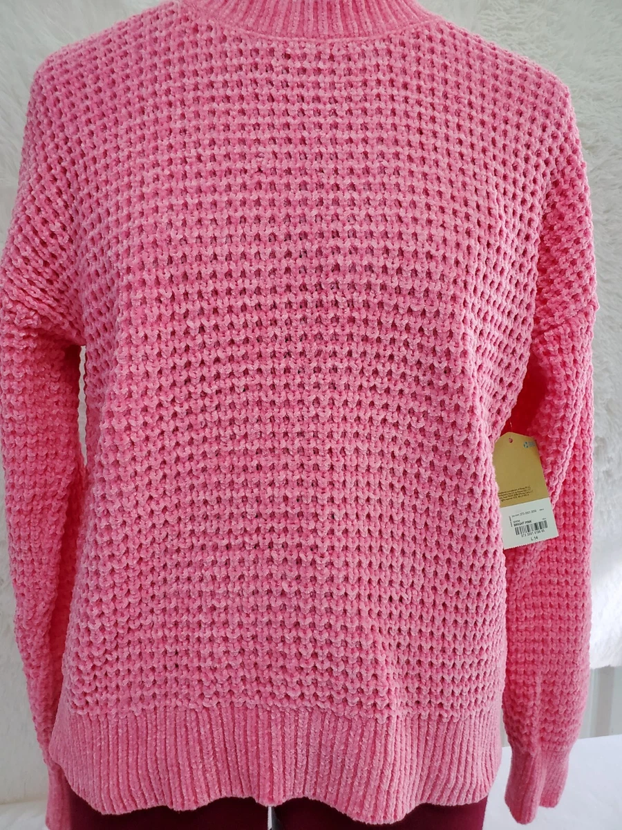 Pink waffle knit sweater clearance