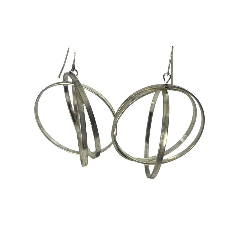 Statement 2.5" Drop Silvertone Earrings Dimension… - image 2