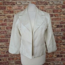 Joseph Ribkoff Trends Jacket 12 Pearl White Satin Waffle Blazer 3/4 Sleeve