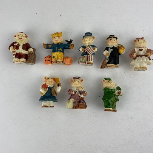 Pigs Piggy Piggies Collectible Cute Country Unique Outfits Figures Lot 8 Pieces