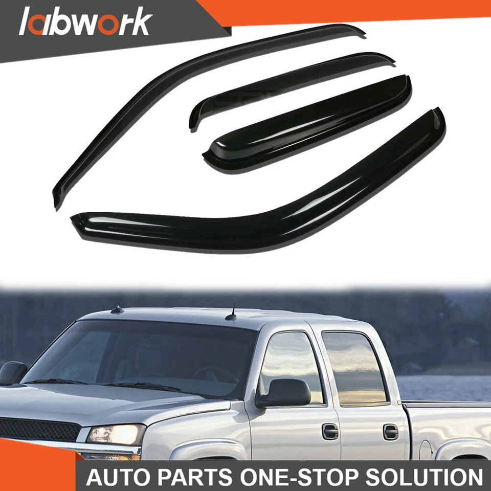 Visera de ventana de laboratorio para Chevy Silverado/GMC Sierra 1999-06 protector de lluvia solar 4 un. Foto 2 de 4