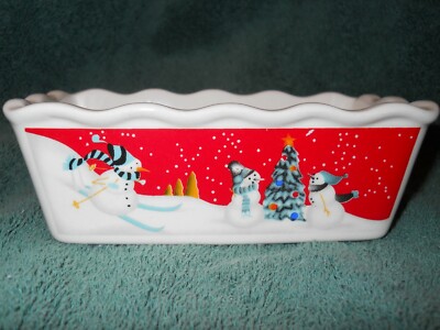 * NWT ~ CERAMIC MINIATURE BREAD/LOAF PAN ~ STONEWARE ~ *Snow Scene*