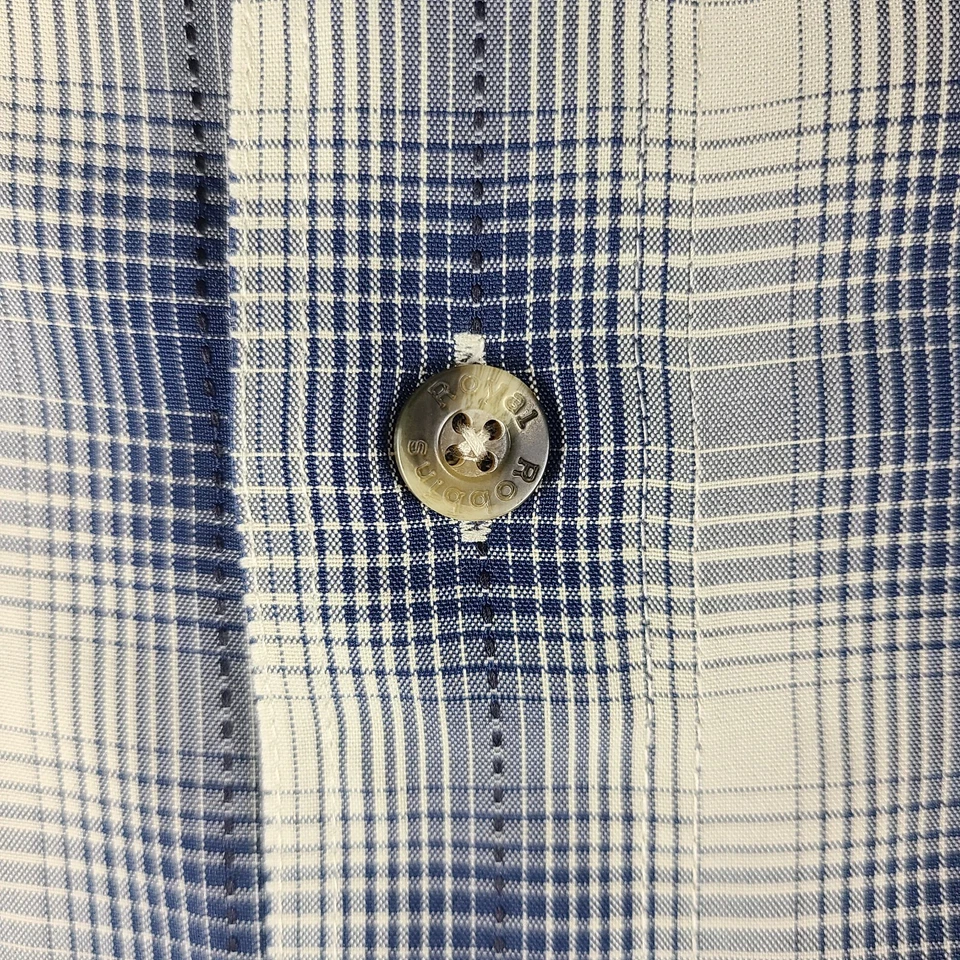 Royal Robbins Dress Shirt Mens Large Blue Beige Plaid Hawaiian Button Up - Image 4 of 4