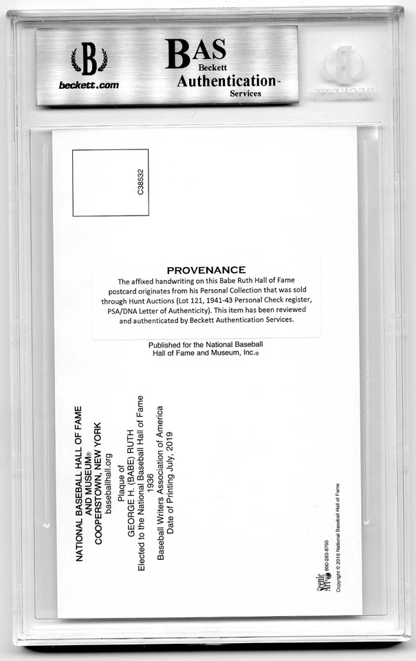 Babe Ruth "Cash" Signed Cut Handwriting HOF Plaque BAS Beckett BGS - Image 3 of 3