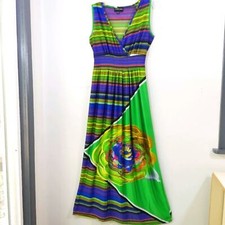 Vibrant striped floral jersey empire maxi dress S Jennifer Lauren smocked