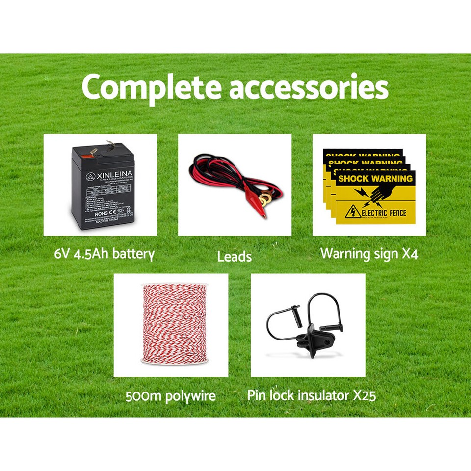 Giantz Fence Energiser 5KM Solar Powered Electric 500M Poly Wire