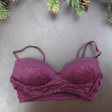Victoria's Secret Bra Size XS Maroon Lace Wireless Padded Pullover New
